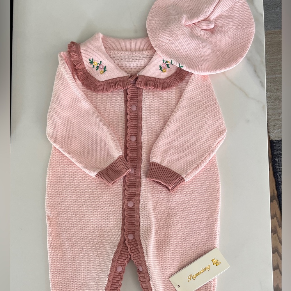 NWT Knit One Piece Romper with Hat
